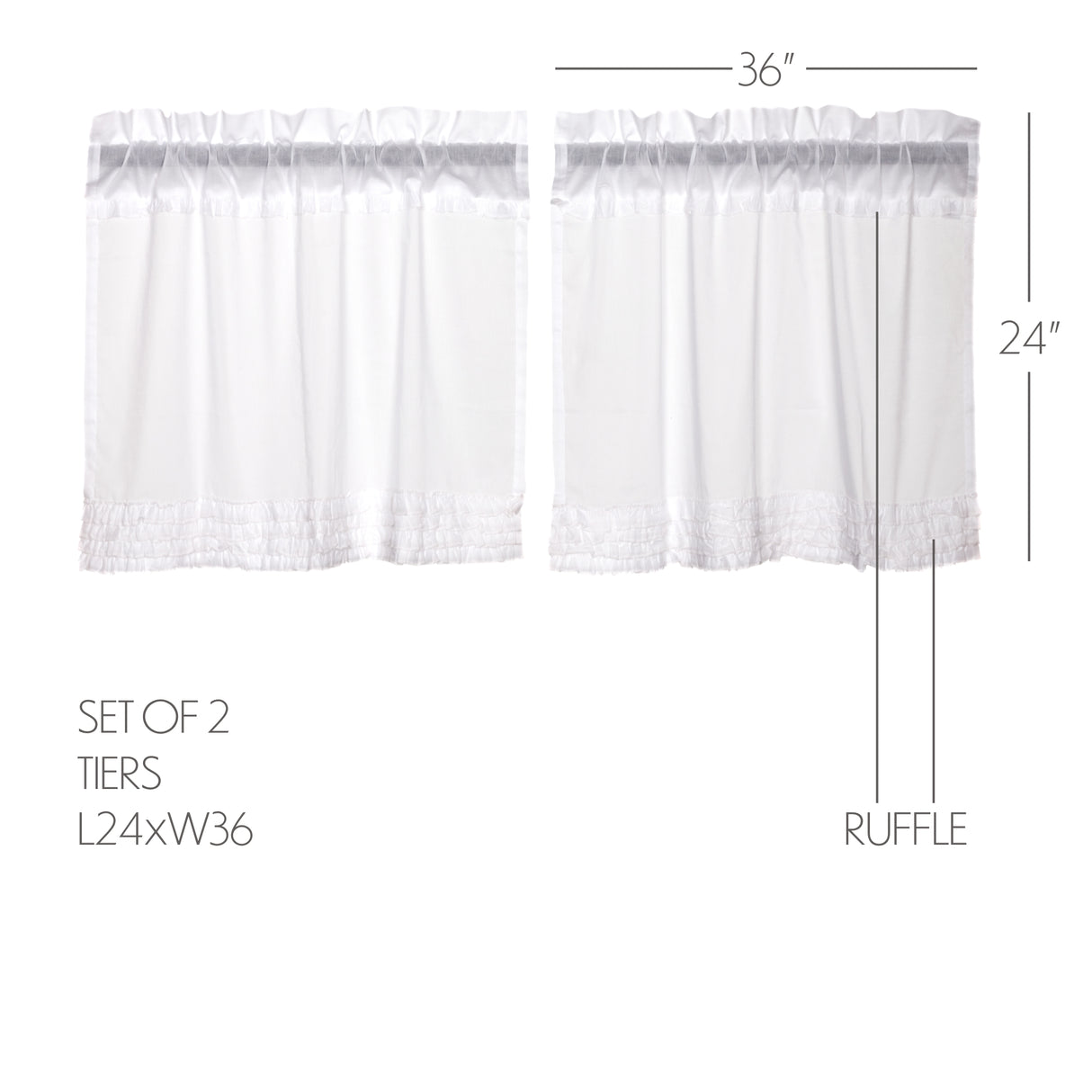 White Ruffled Sheer 4 PC Curtain Set (2 Swag 36x16 and 2 Tier 24x36)