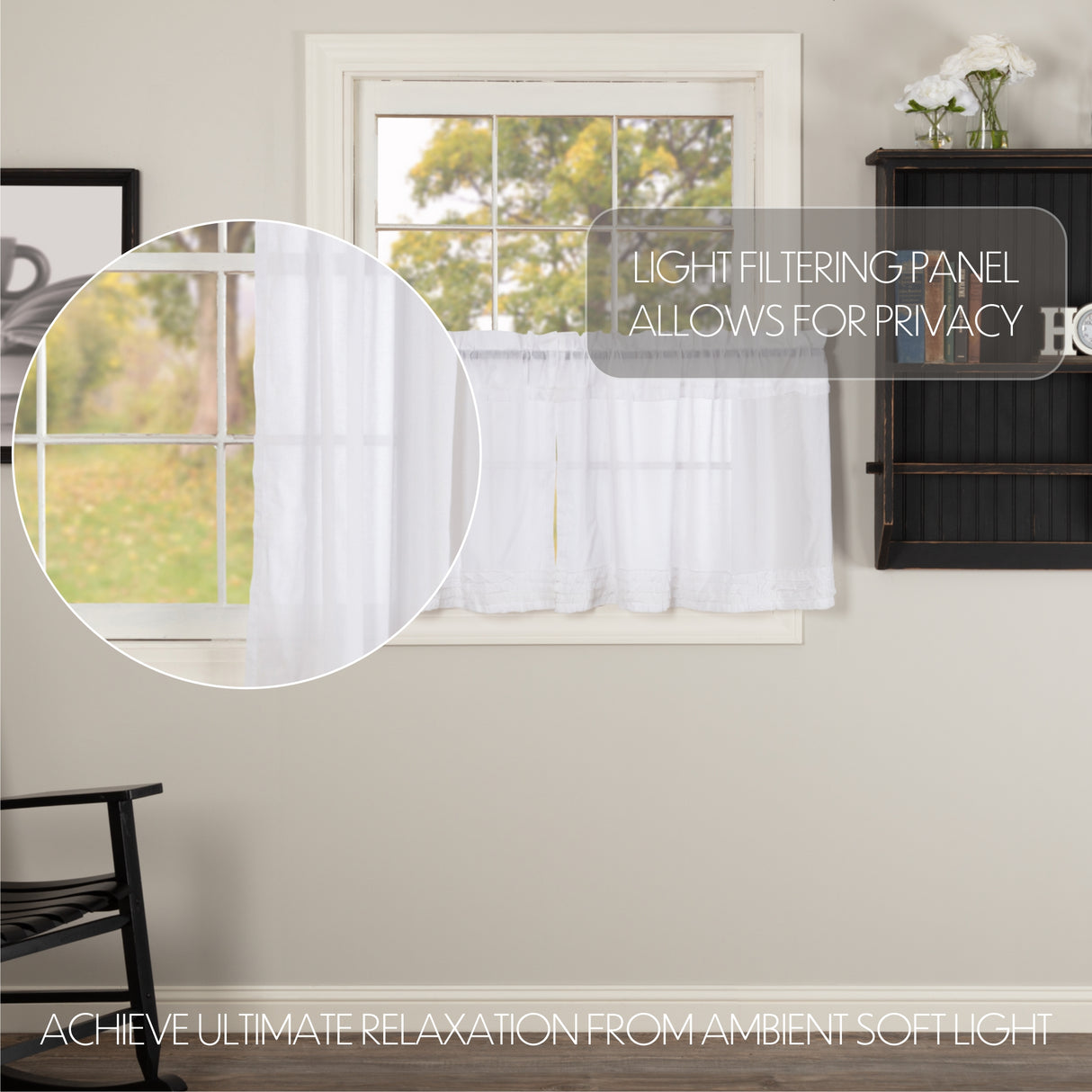 White Ruffled Sheer 4 PC Curtain Set (2 Swag 36x16 and 2 Tier 24x36)