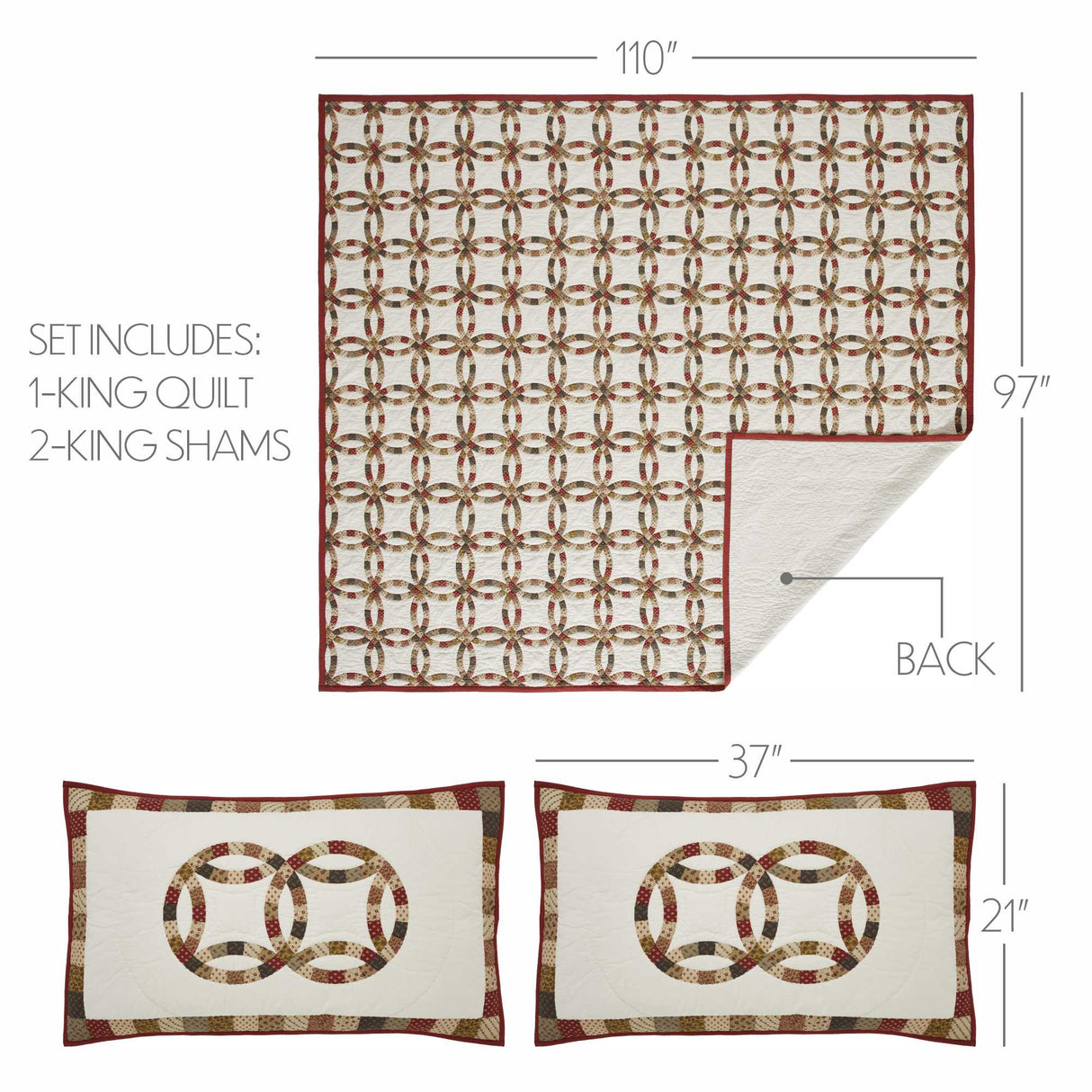 Custom House Wedding Rings King Quilt Set; 1-Quilt 110Wx97L w/2 Shams 21x37