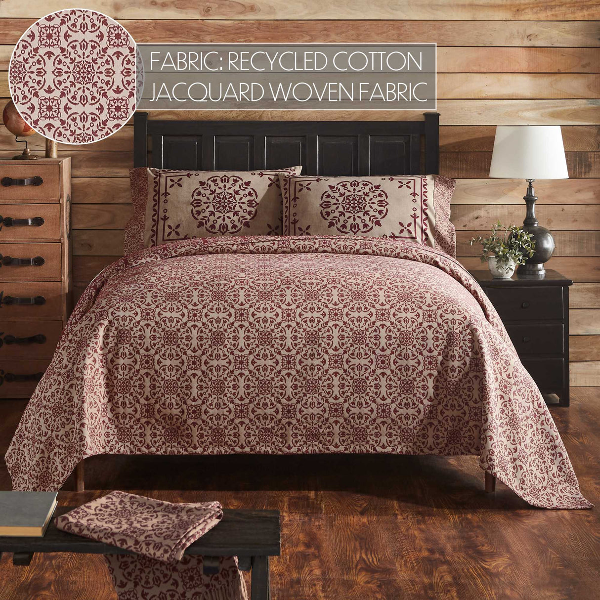Custom House Burgundy Tan Jacquard King Coverlet 106Wx97L