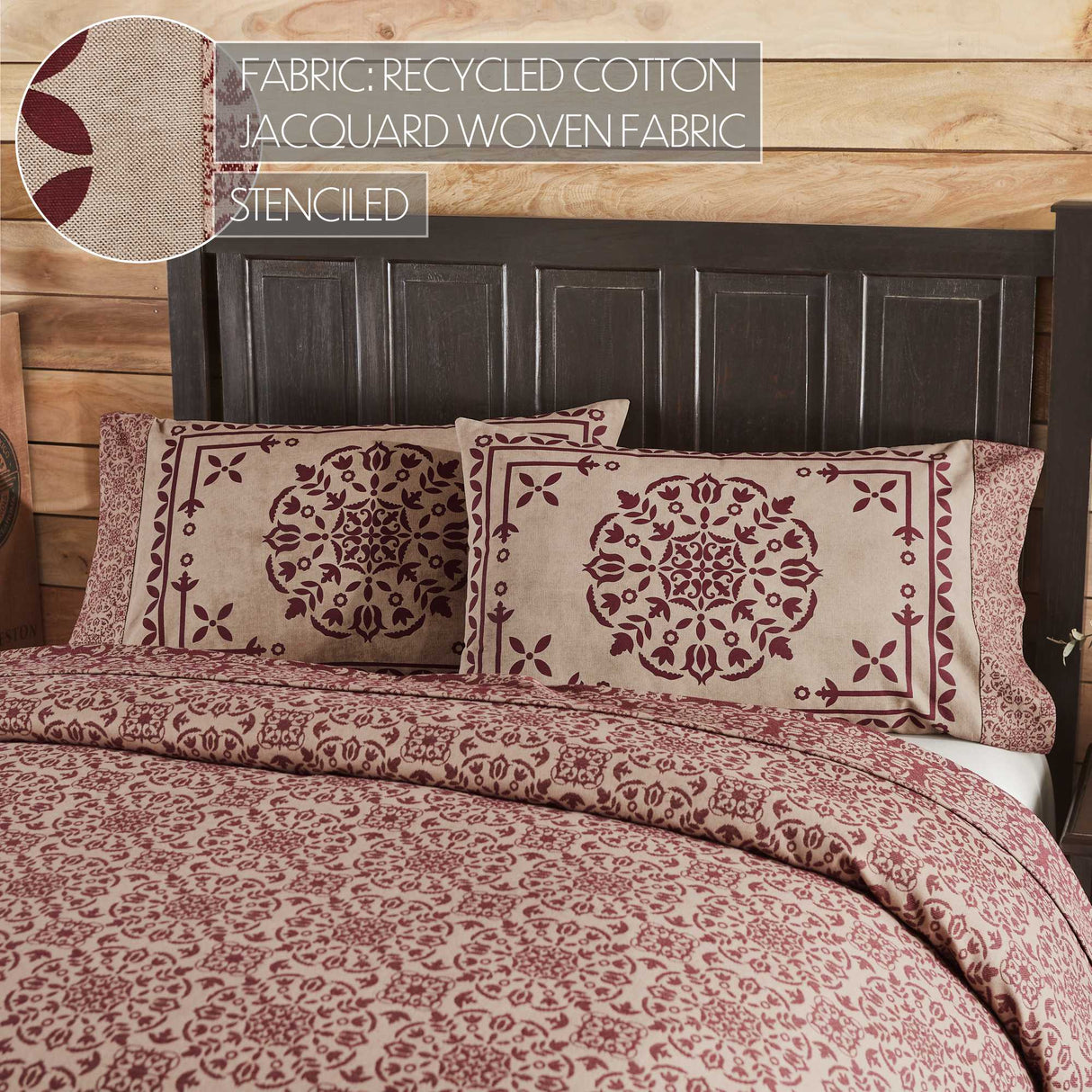 Custom House Burgundy Tan Jacquard Standard Pillow Case Set of 2 21x30+4
