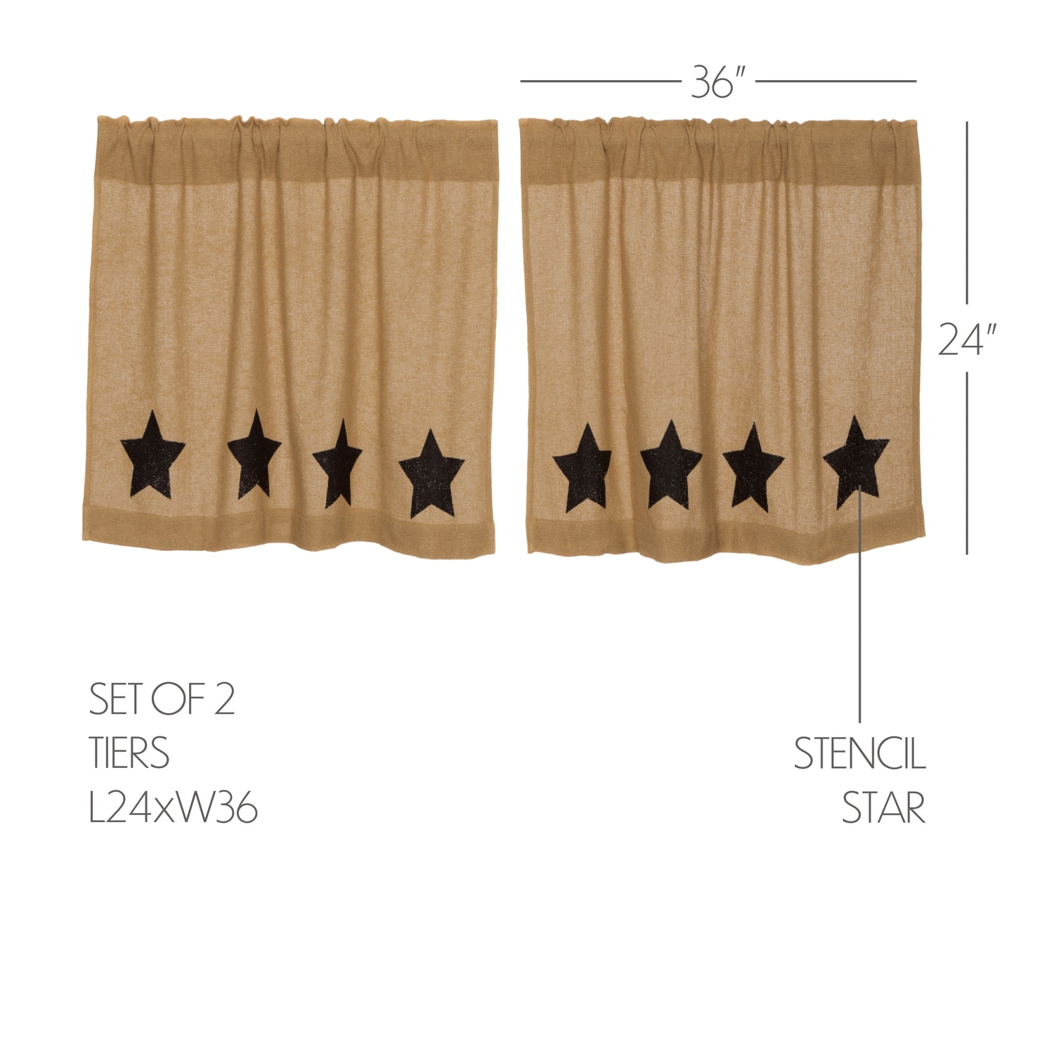 Burlap Natural with Star Curtain Set