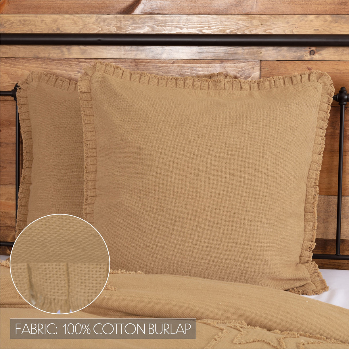 Burlap Fabric Euro Sham w/ Fringed Ruffle