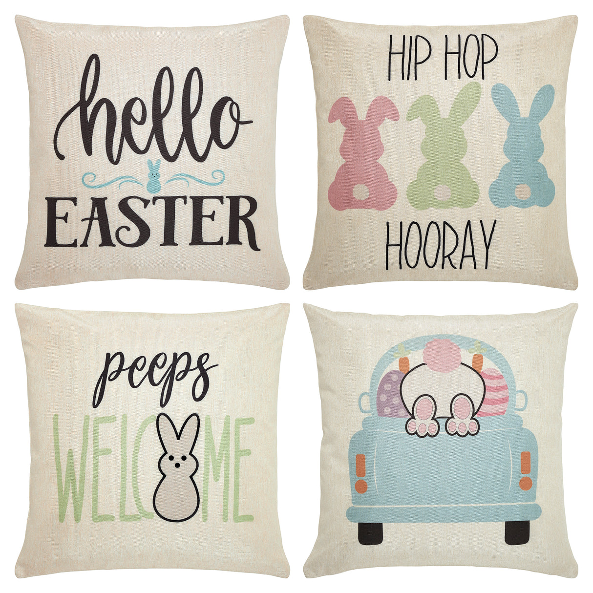 Easter Greetings Pillow Cover Set of 4 18Lx18W