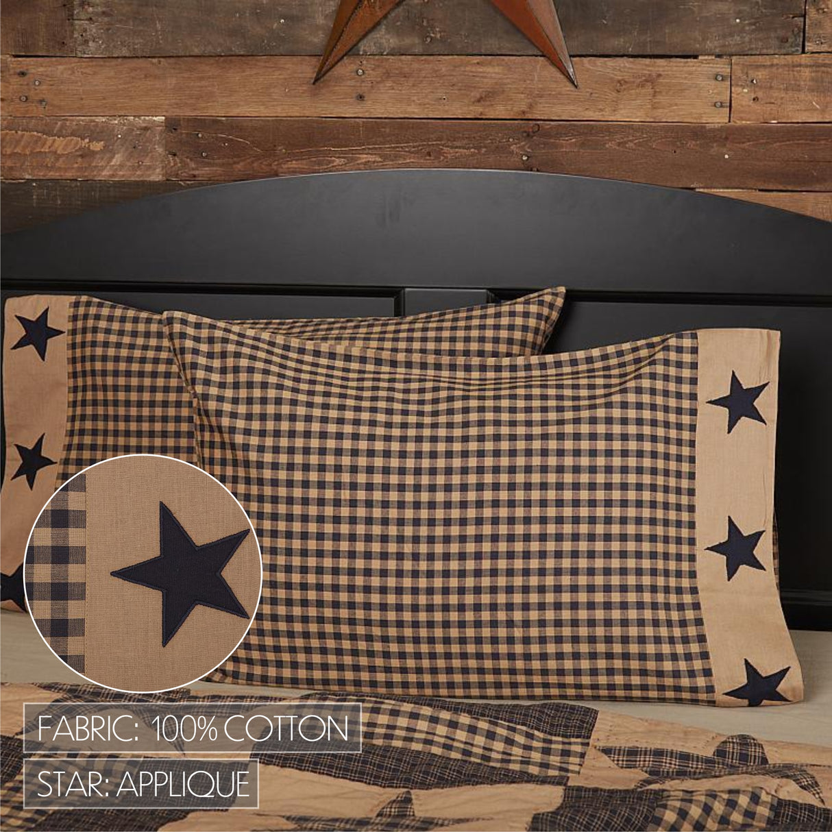 Teton Star Pillow Case w/Applique Star Set of 2