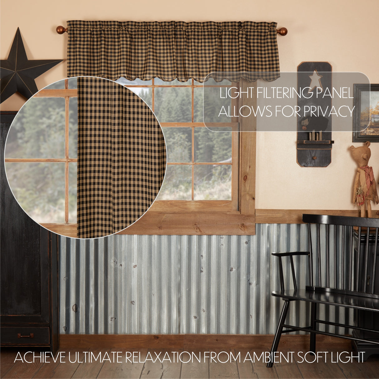 Black Check Curtain Set