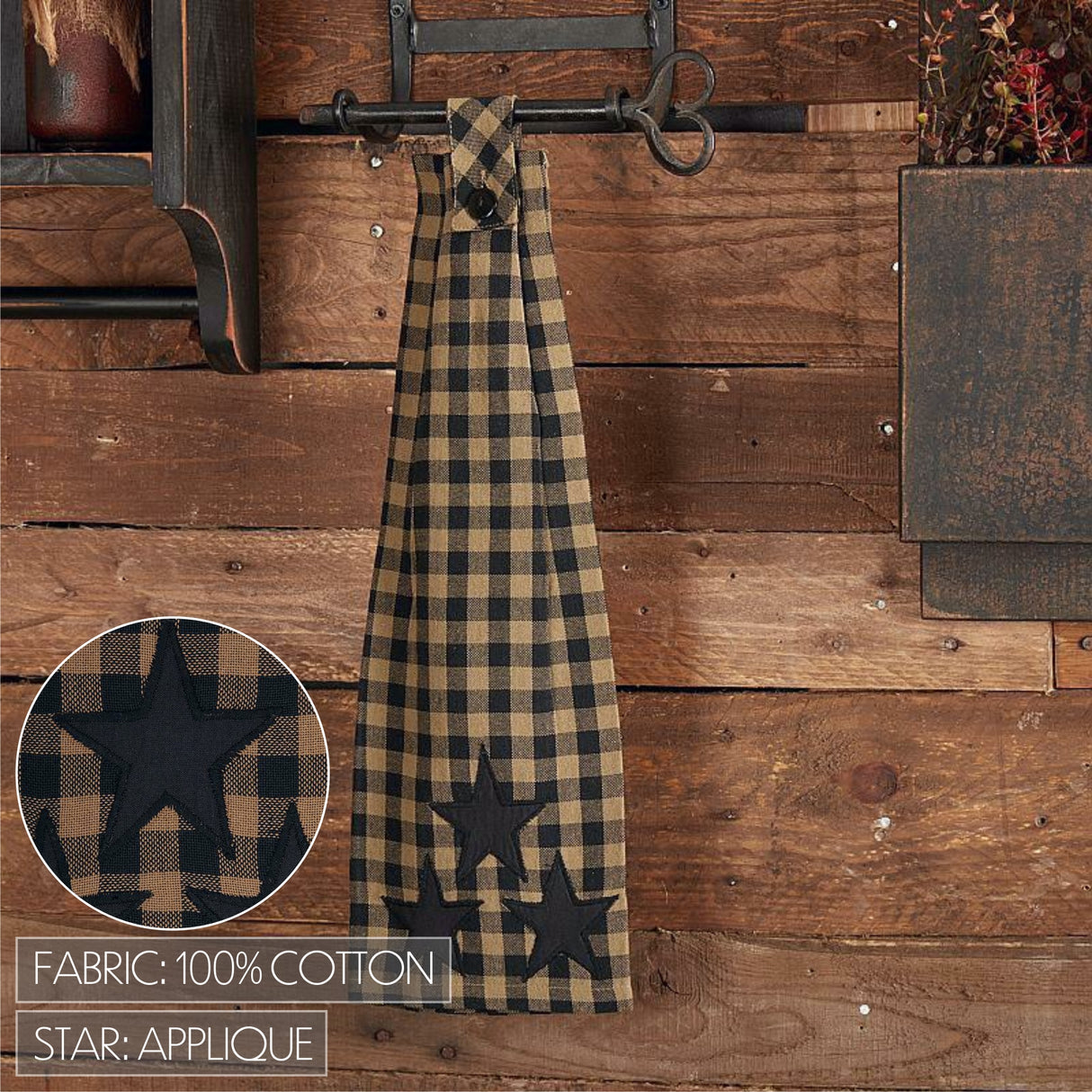 VHC Brands Black Star 6PC Set 2 Oven Mitts 2 Pot Holders and 2 Tea Towels