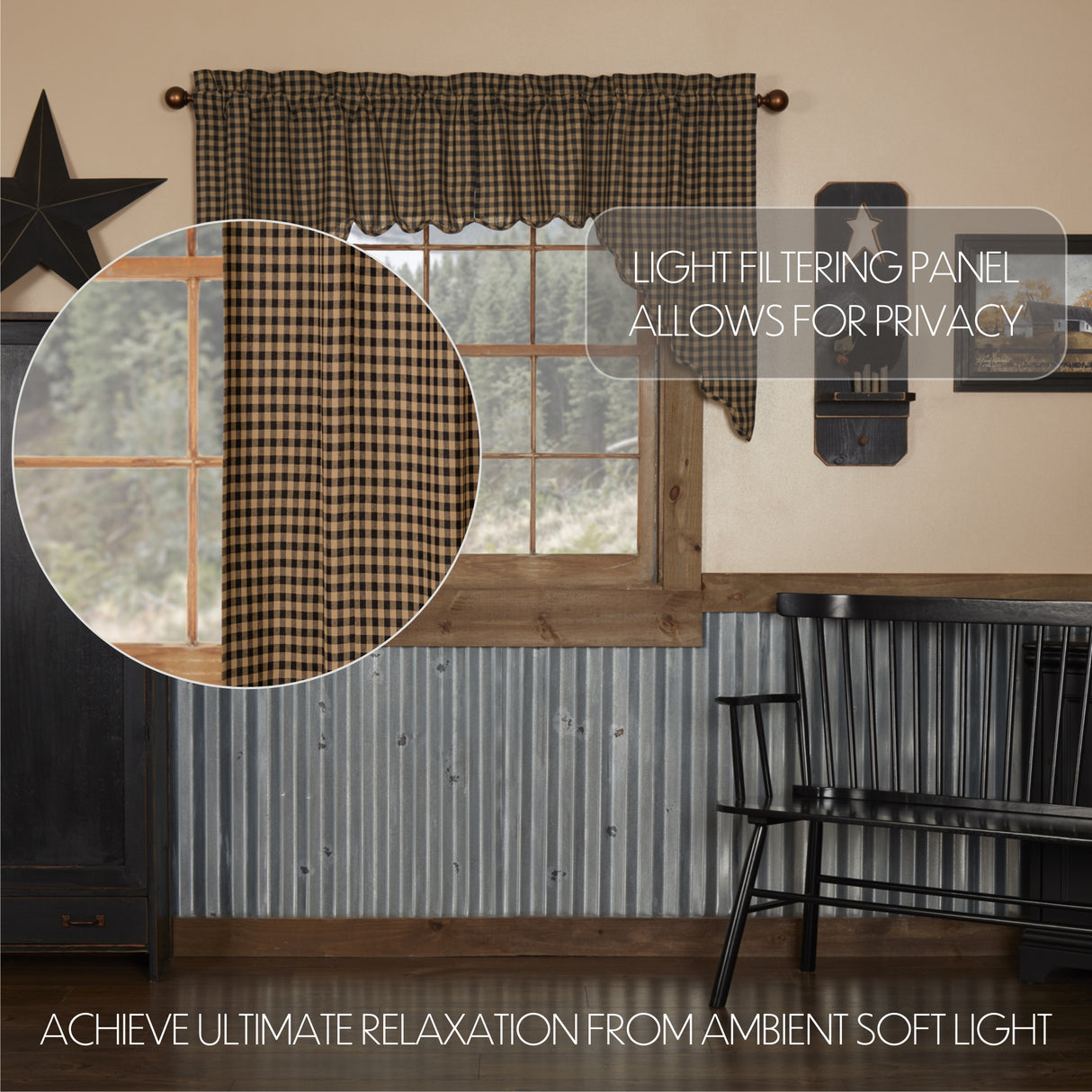 Black Check Curtain Set