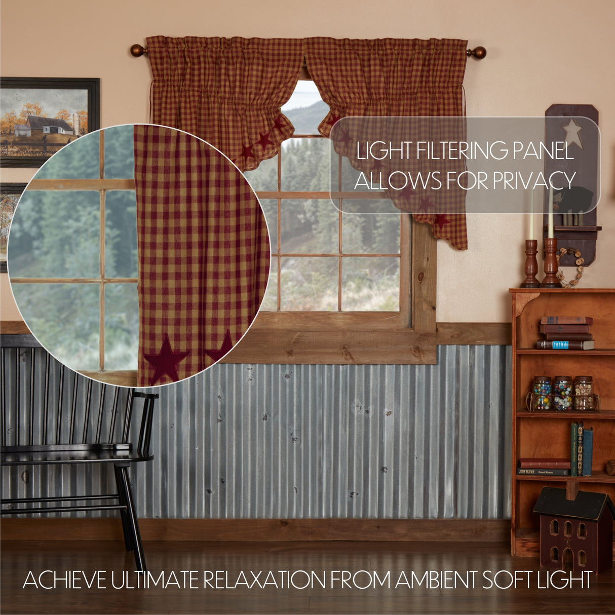 Burgundy Star Curtain Set