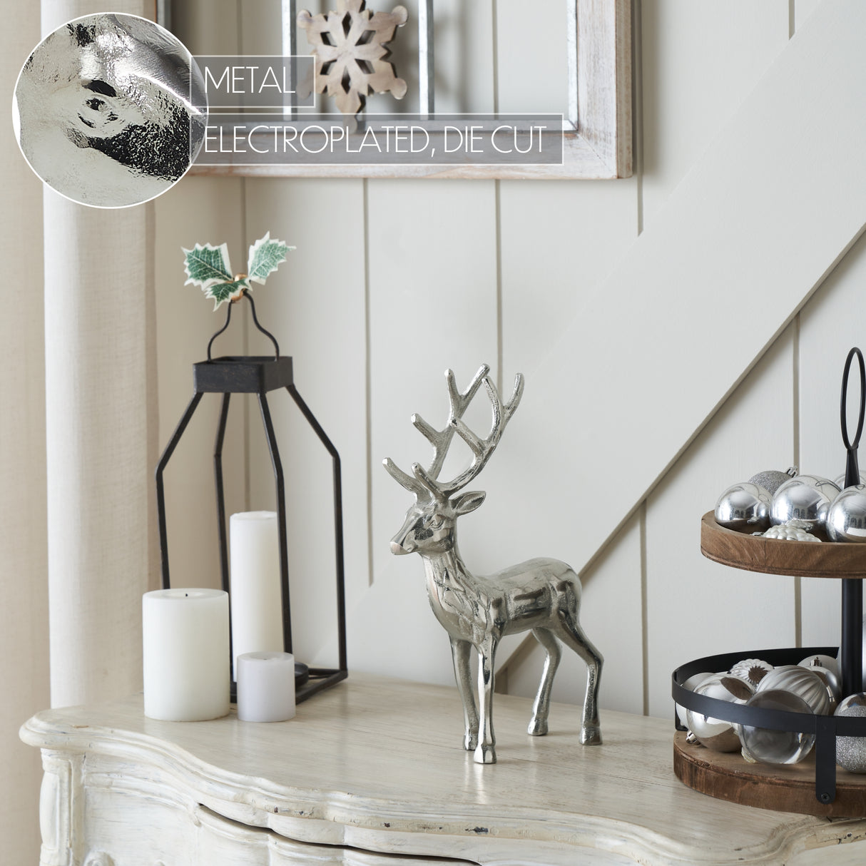 Shiny Silver Reindeer Figurine 12x8x2.75