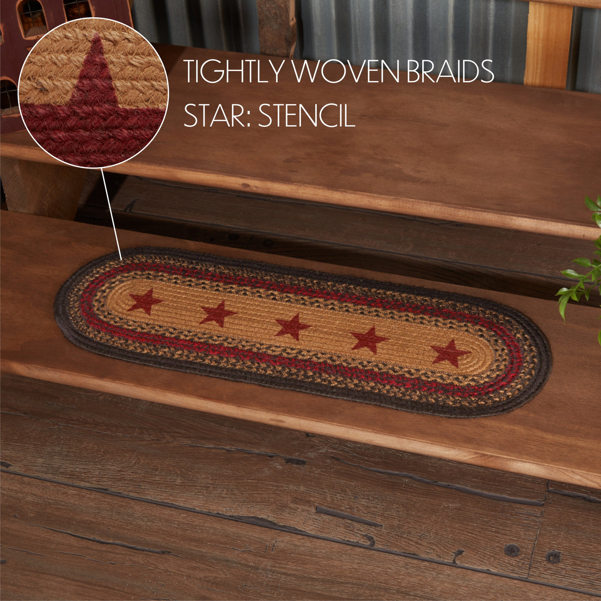 Landon Jute Stair Tread Stencil Stars Oval Latex 8.5x27