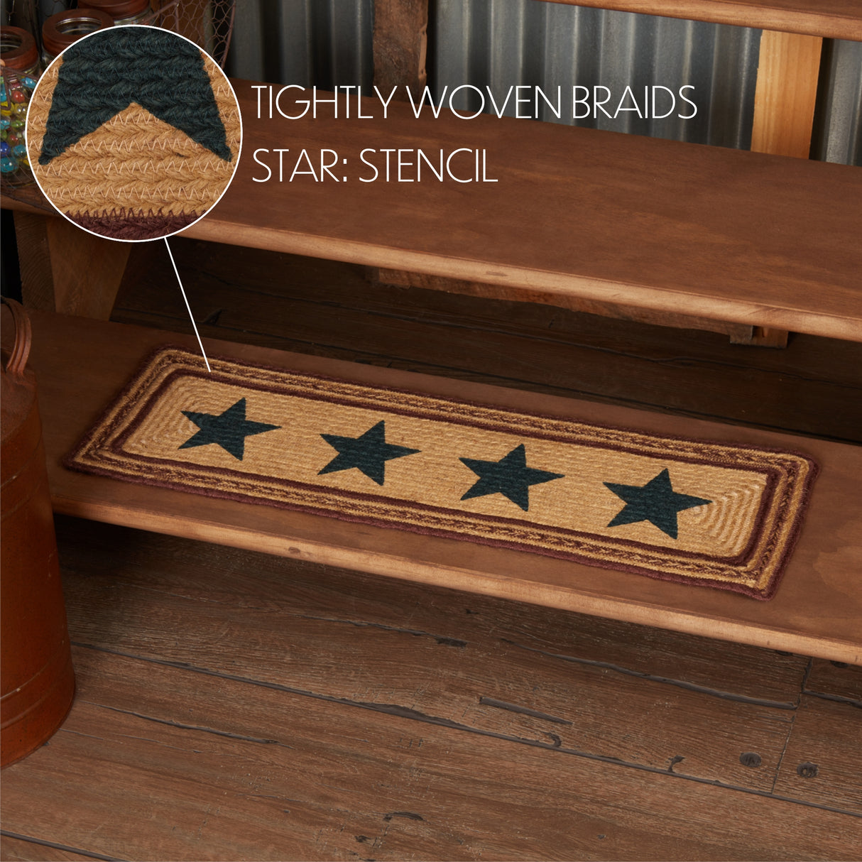 Potomac Jute Stair Tread Stencil Stars Rect Latex 8.5x27, Set of 7