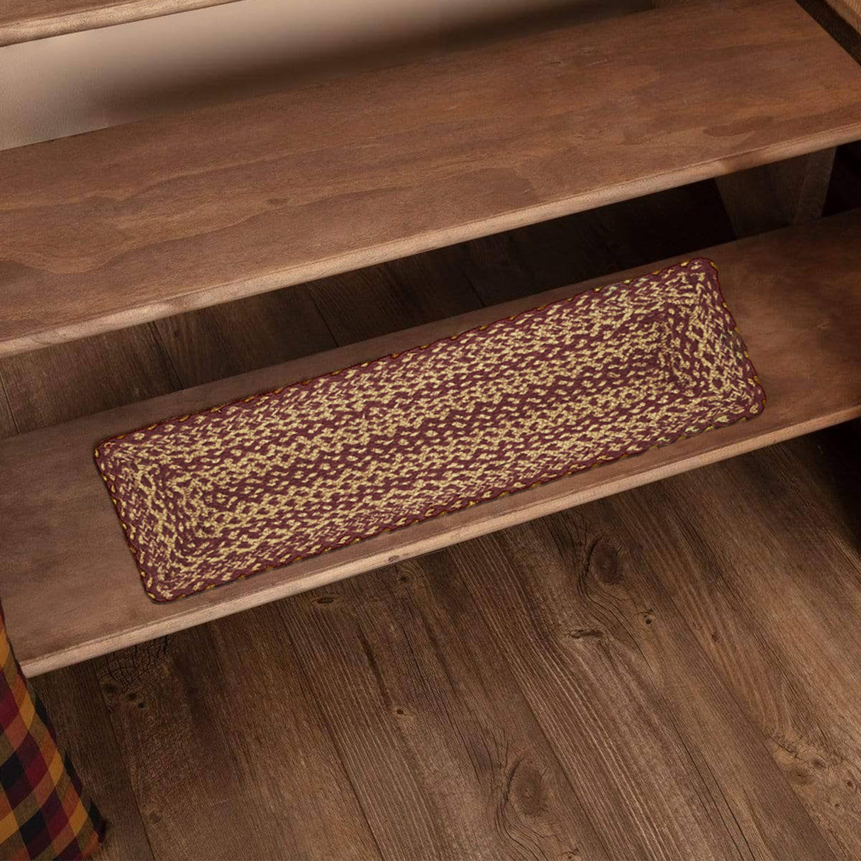 Burgundy Tan Jute Stair Tread Rect Latex 8.5x27, Set of 7