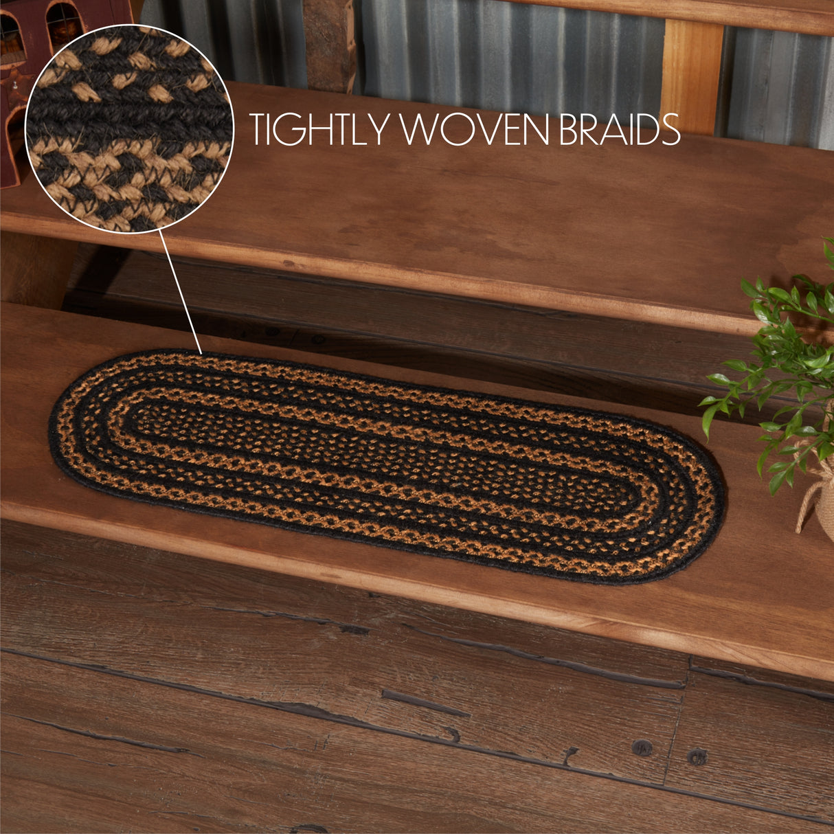 Black & Tan Jute Stair Tread Oval Latex 8.5x27, Set of 7