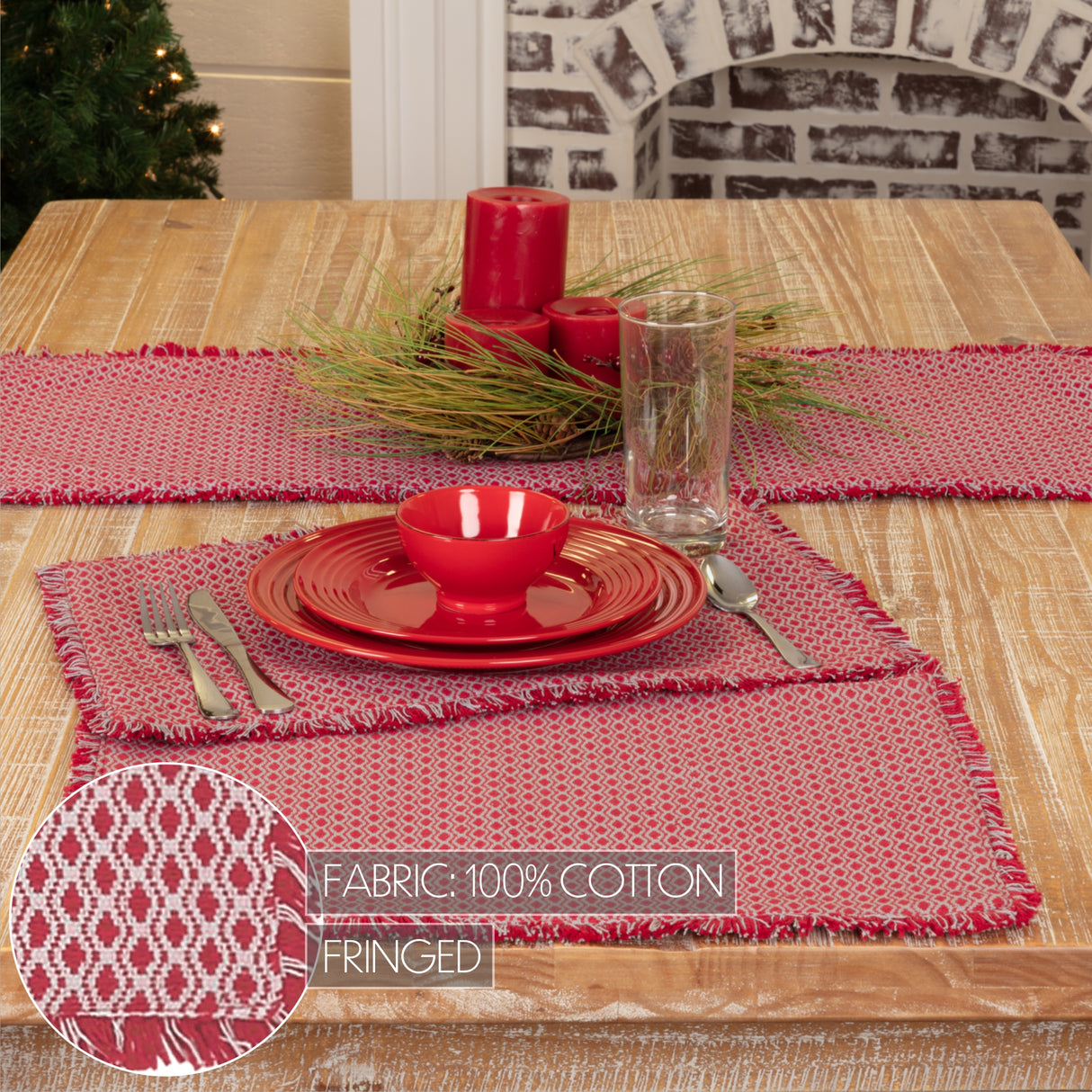 Tannen Deep Red 13x72 Table Runner & 6 pc 12x18 Placemat Set