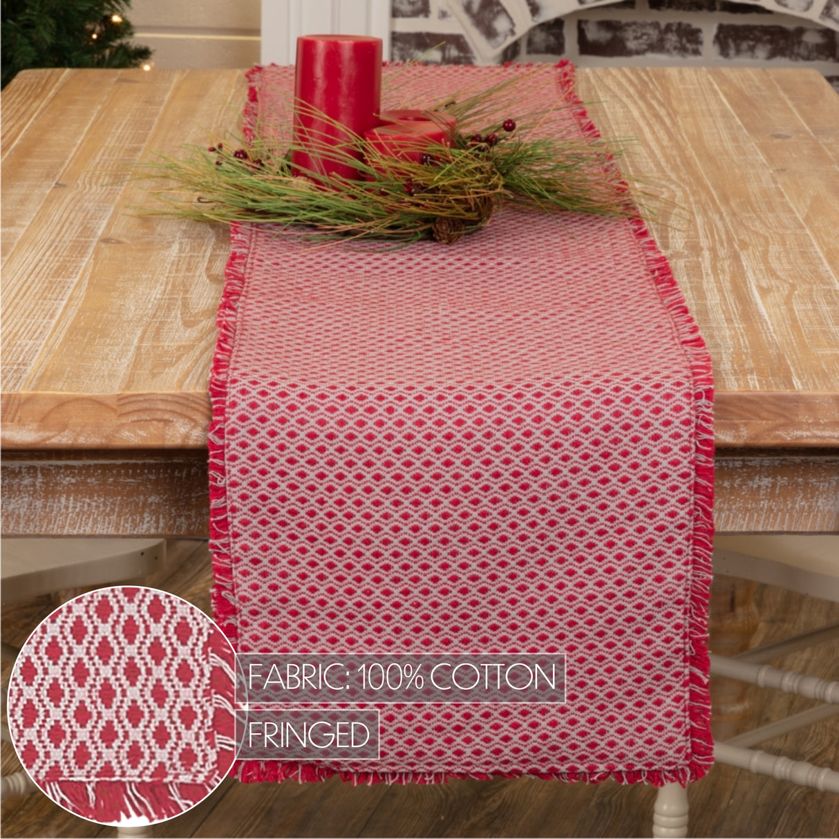 Tannen Deep Red 13x72 Table Runner & 6 pc 12x18 Placemat Set