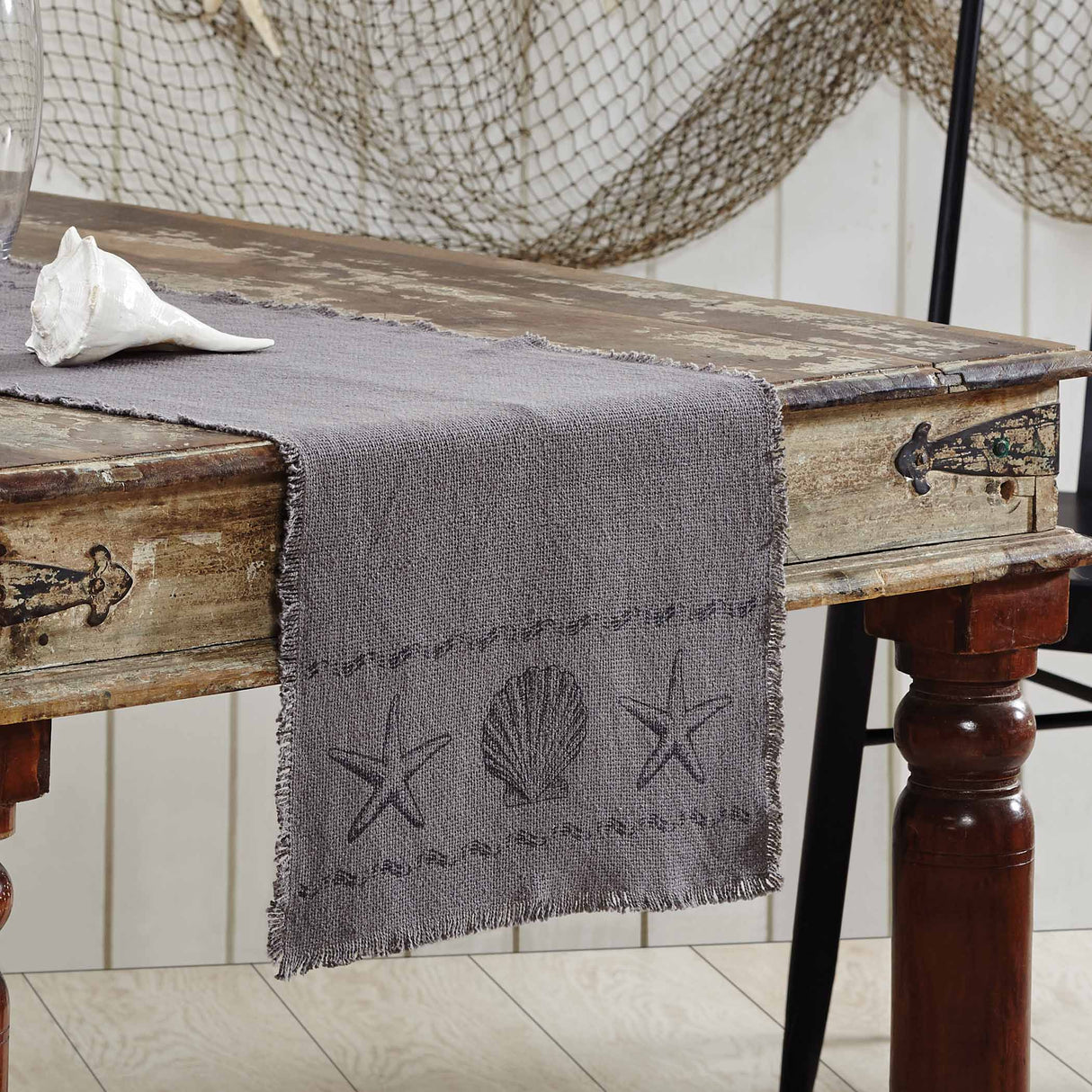 Sandy Grey Burlap Metal Grey 13x72 Table Runner & 6 pc 12x18 Placemat Set