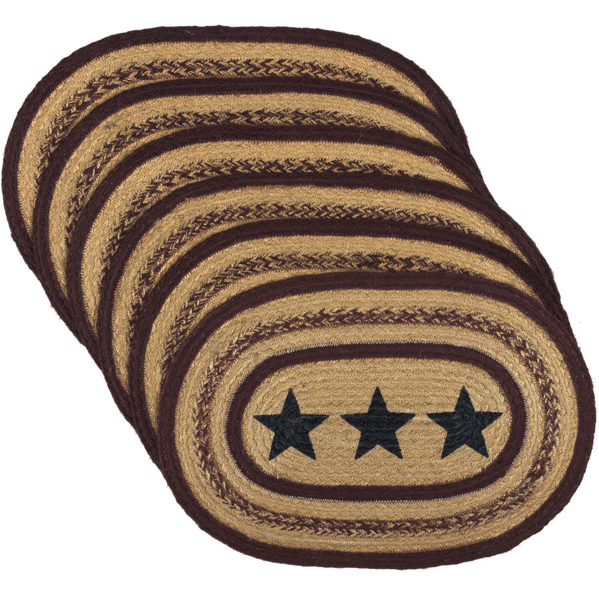 Potomac Star Textured Jute Primitive Tabletop Kitchen Stenciled Oval Placemat Set of 6, 12" x 18", Natural Tan, 12 Pack