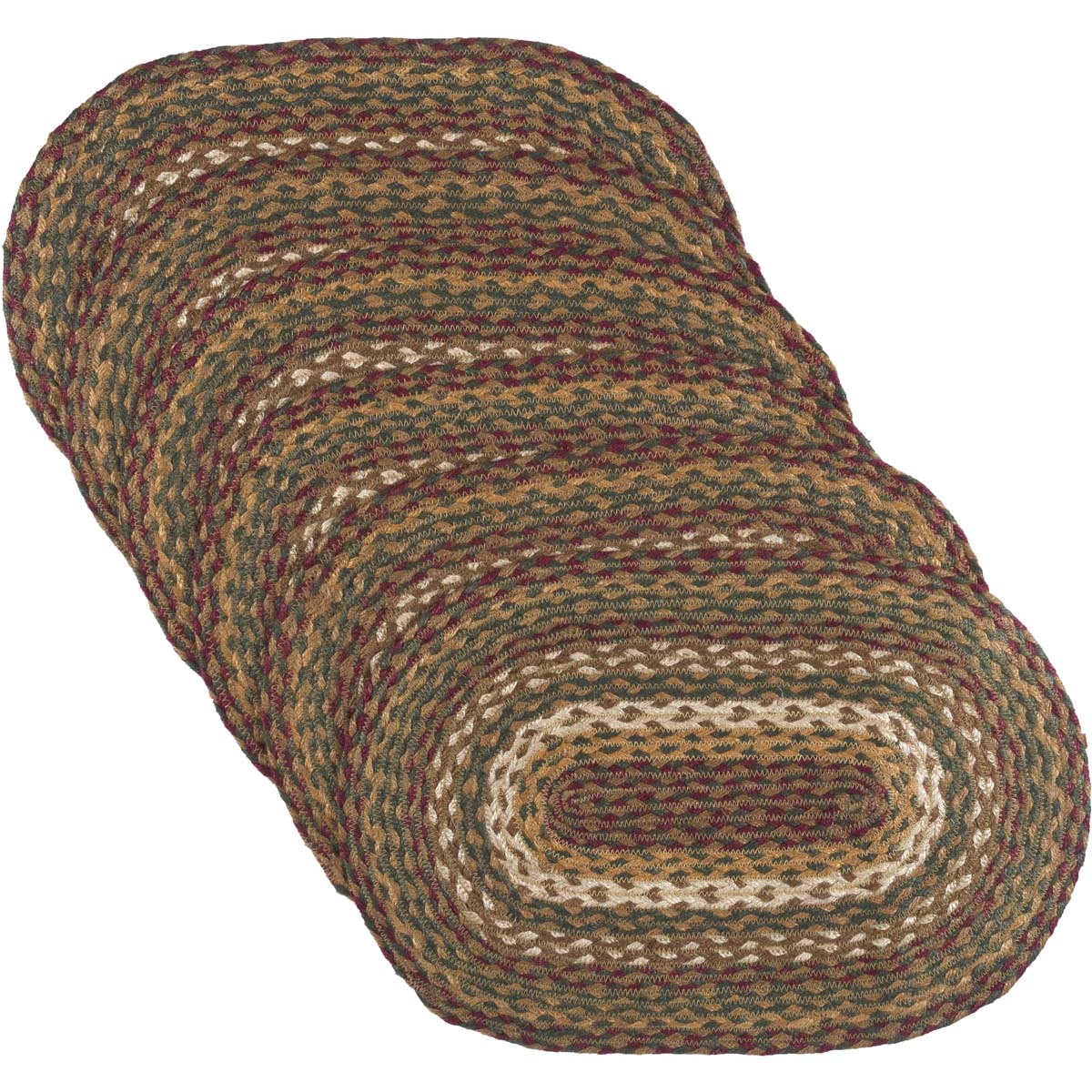 Tea Cabin Rustic Jute Green Textured Striped Oval Kitchen Placemat Set of 6 12"x18", 12 Pack
