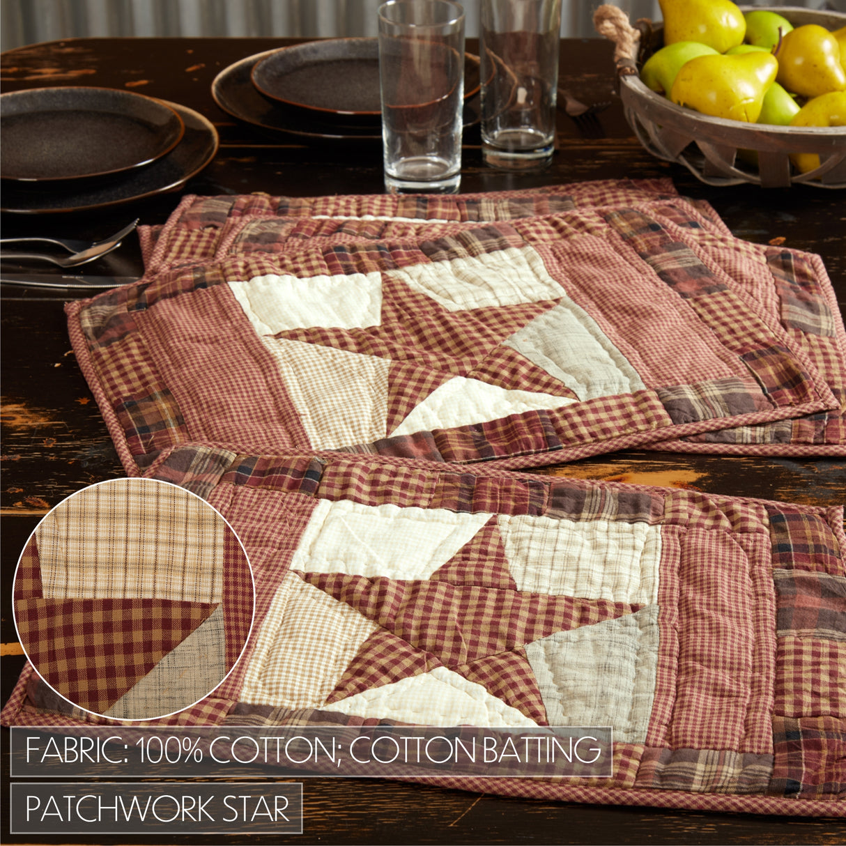 Abilene Star Burgundy 13x72 Table Runner & 6 pc 12x18 Placemat Set