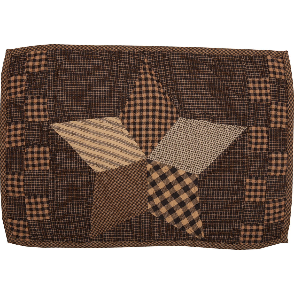 Farmhouse Star Cotton Primitive Tabletop Kitchen Hand Quilted Patchwork Placemat Set of 6, 12" x 18", Ebony Black, 12 Pack