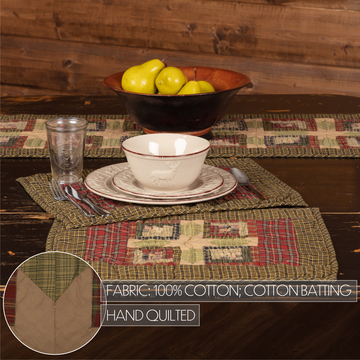 Tea Cabin Moss Green 13x72 Table Runner & 6 pc 12x18 Placemat Set