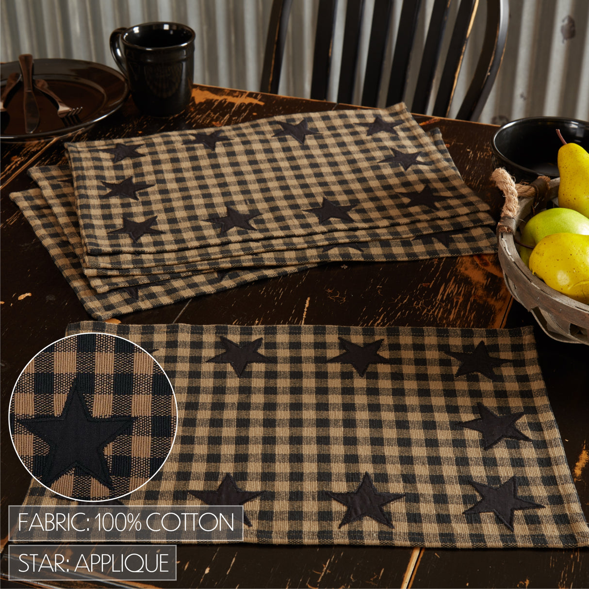 Black Star Raven 13x72 Table Runner & 6 pc 12x18 Placemat Set