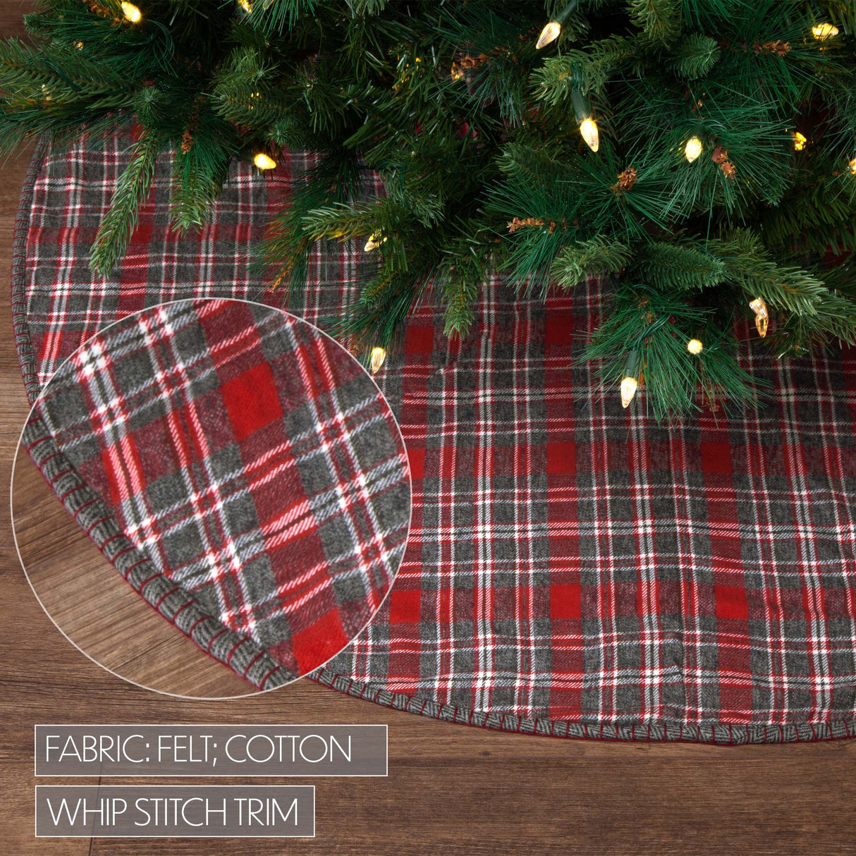 Christmas Tree Skirt 48 inch Anderson Plaid Red Grey White Holiday Decor VHC Brands