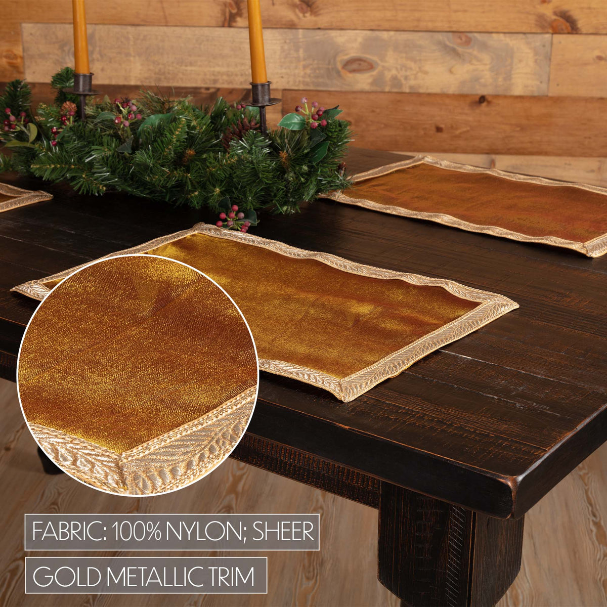 Tinsel Gold 13x72 Table Runner & 6 pc 12x18 Placemat Set