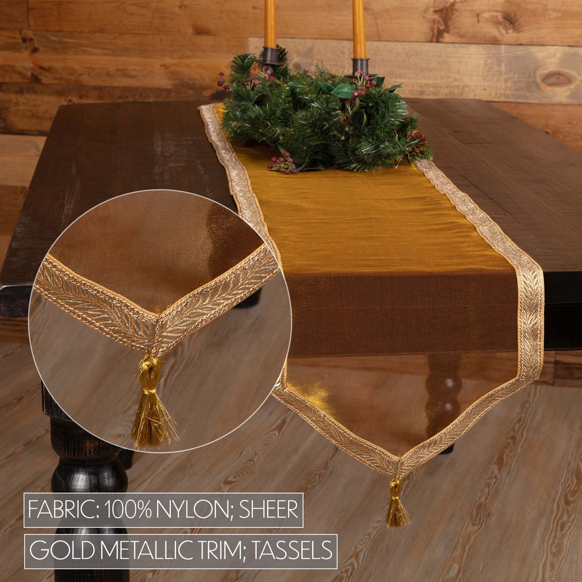 Tinsel Gold 13x72 Table Runner & 6 pc 12x18 Placemat Set