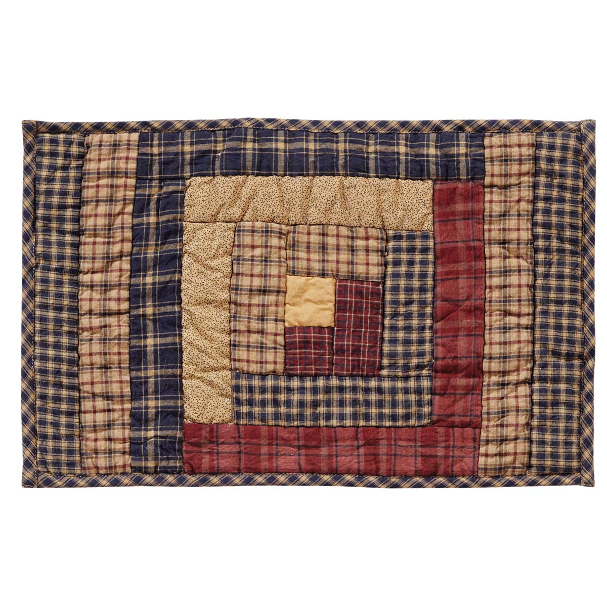 VHC Brands, Millsboro, Cotton, 12x18, Log Cabin, Block Quilted, Placemat Set of 6, Blue, 12 Pack