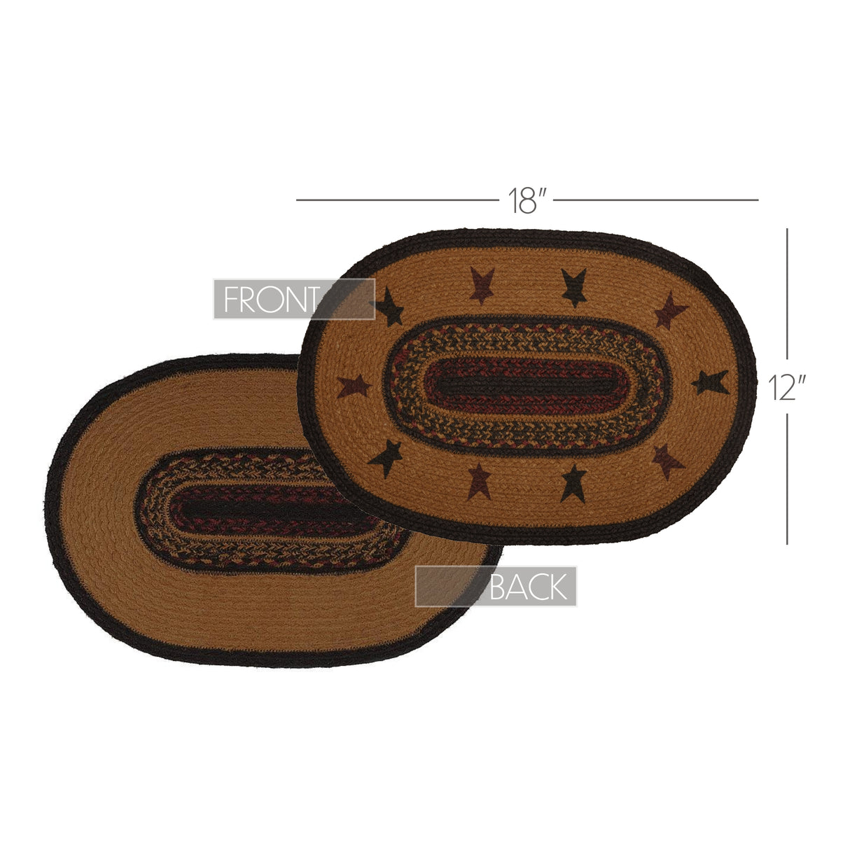 Heritage Farms Primitive Star Yellow Stenciled Oval Jute Placemat Set of 6 12"x18", 12 Pack