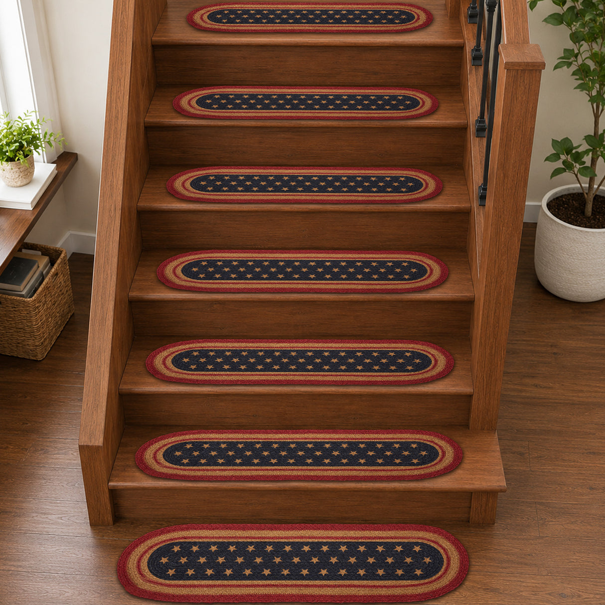 Liberty Stars Flag Jute Stair Tread Oval Latex 8.5x27, Set of 7