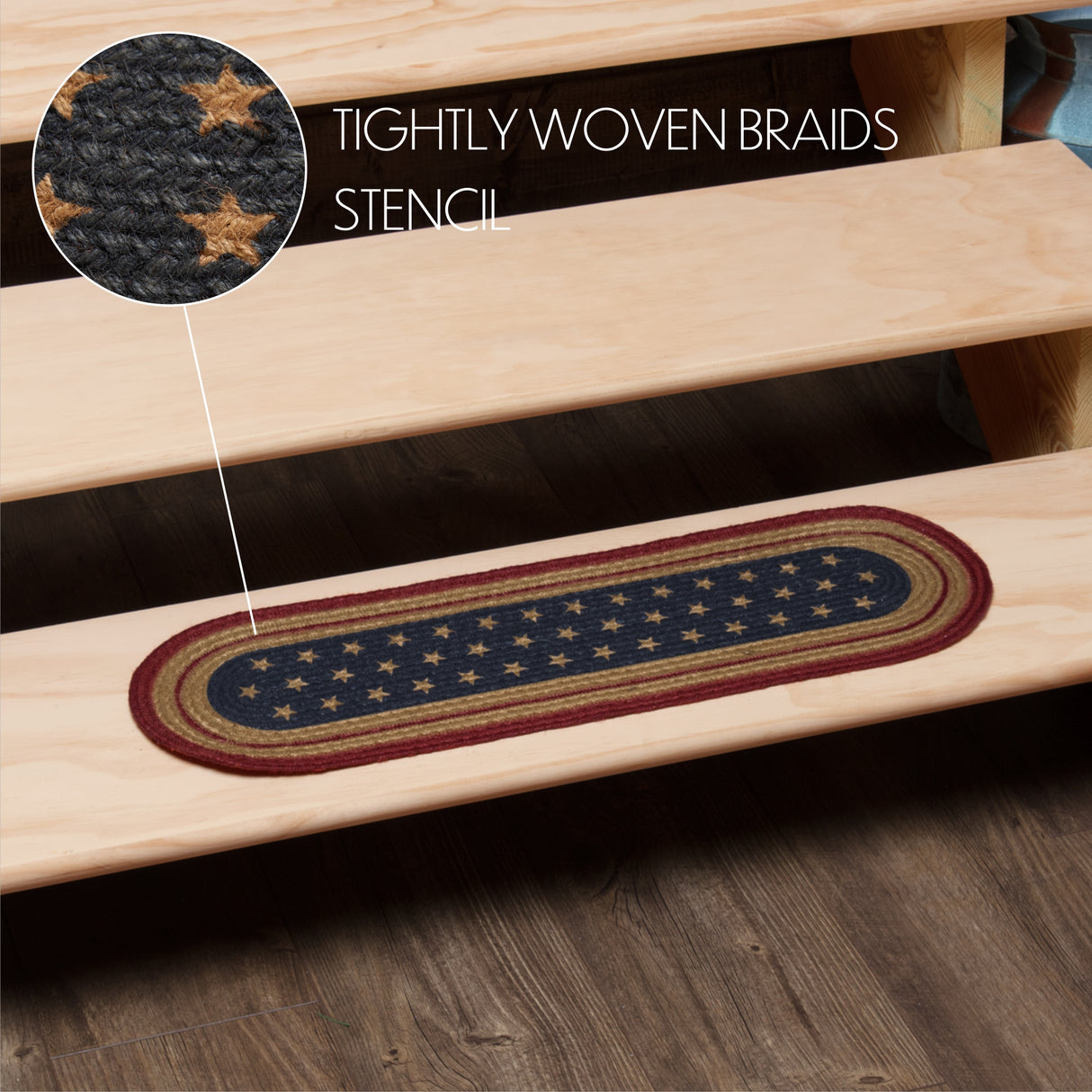 Liberty Stars Flag Jute Stair Tread Oval Latex 8.5x27, Set of 7