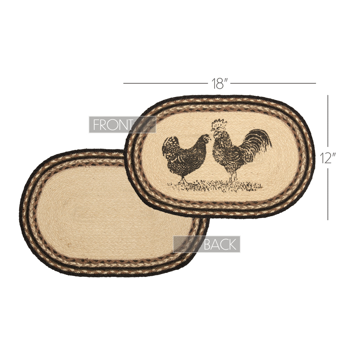 Placemats Sawyer Mill Charcoal Jute Farmhouse 12x18 Set of 6 Poultry, 12 Pack