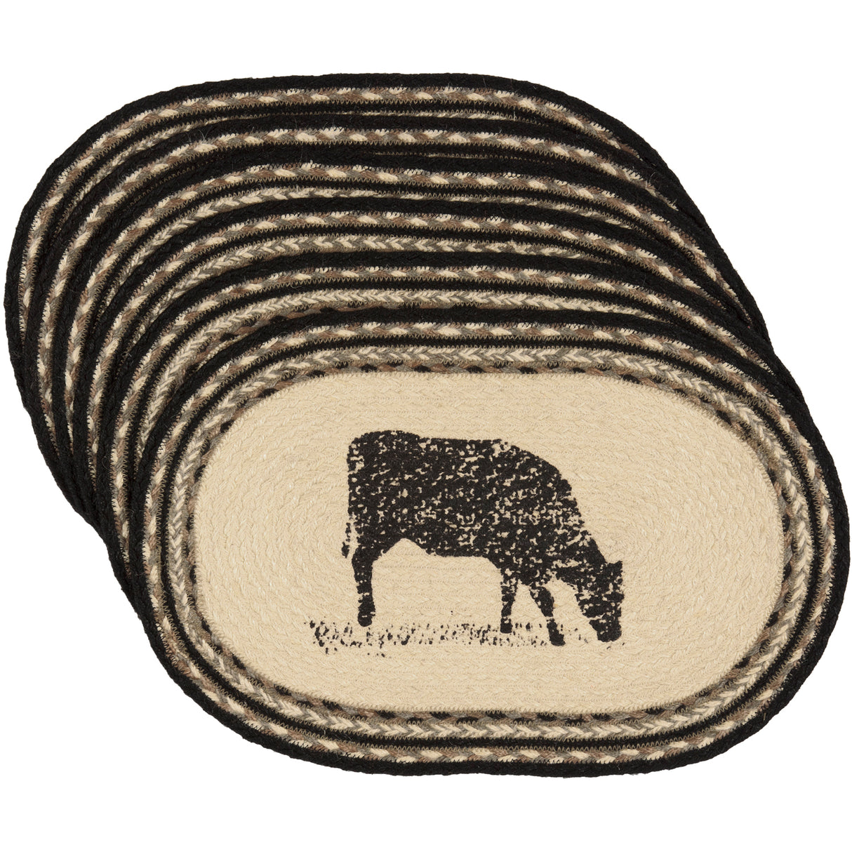 Placemats Sawyer Mill Charcoal Jute Farmhouse 12x18 Set of 6 Cow, 12 Pack