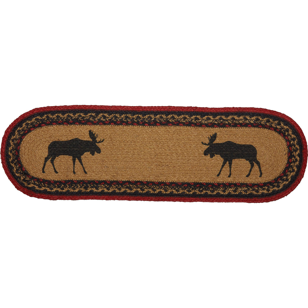Cumberland Stenciled Moose Jute Stair Tread Oval Latex 8.5x27, Set of 7