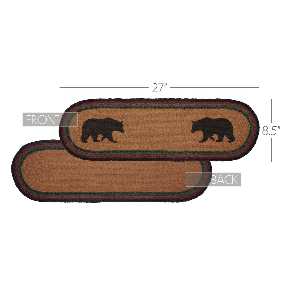 Wyatt Stenciled Bear Jute Stair Tread Oval Latex 8.5x27, Set of 7