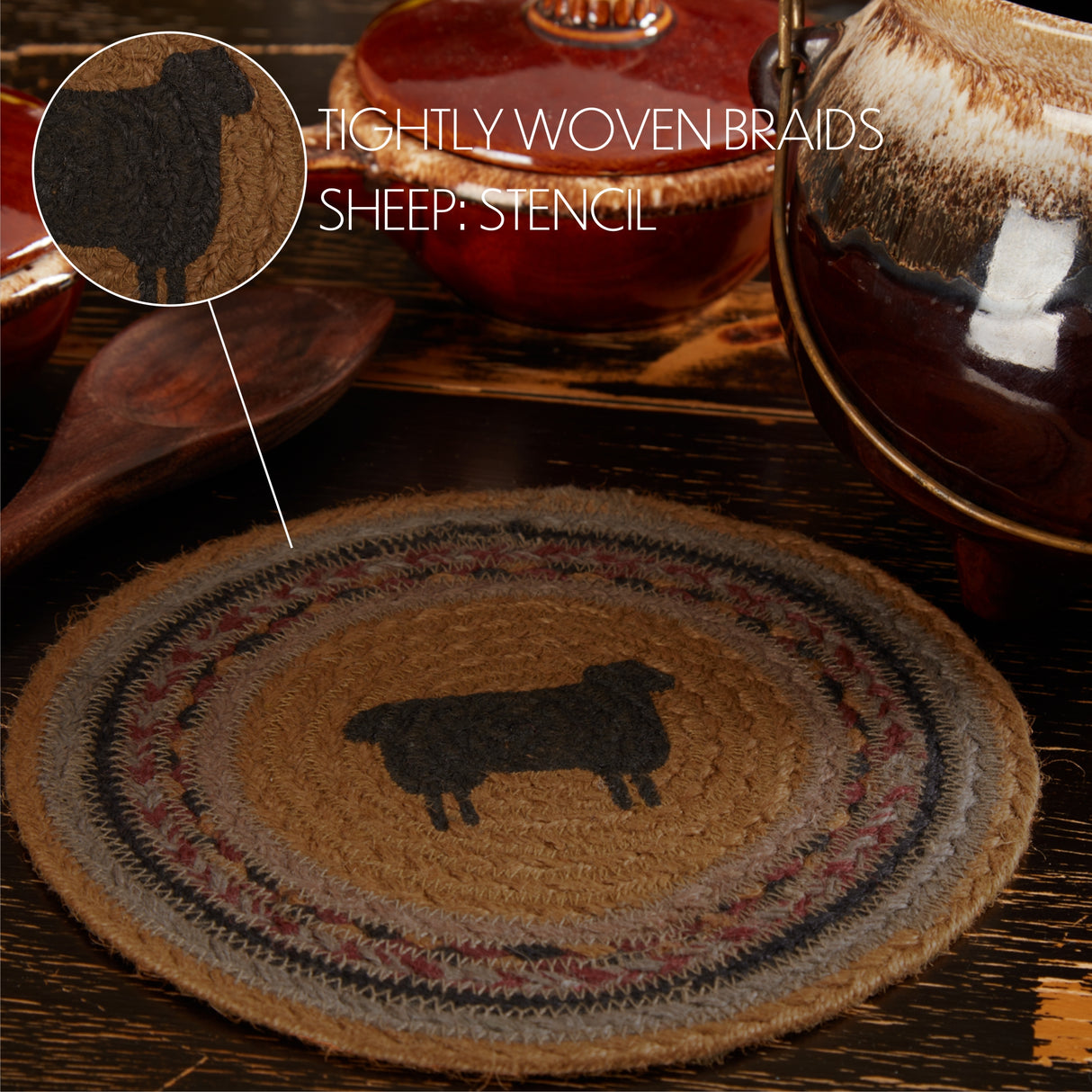 Heritage Farms Sheep Jute Trivet 8, Set of 3