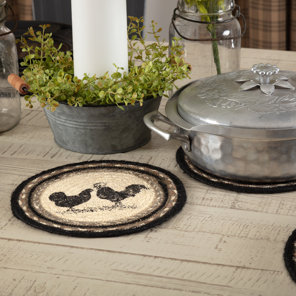 Sawyer Mill Charcoal Poultry Jute Trivet 8, Set of 3