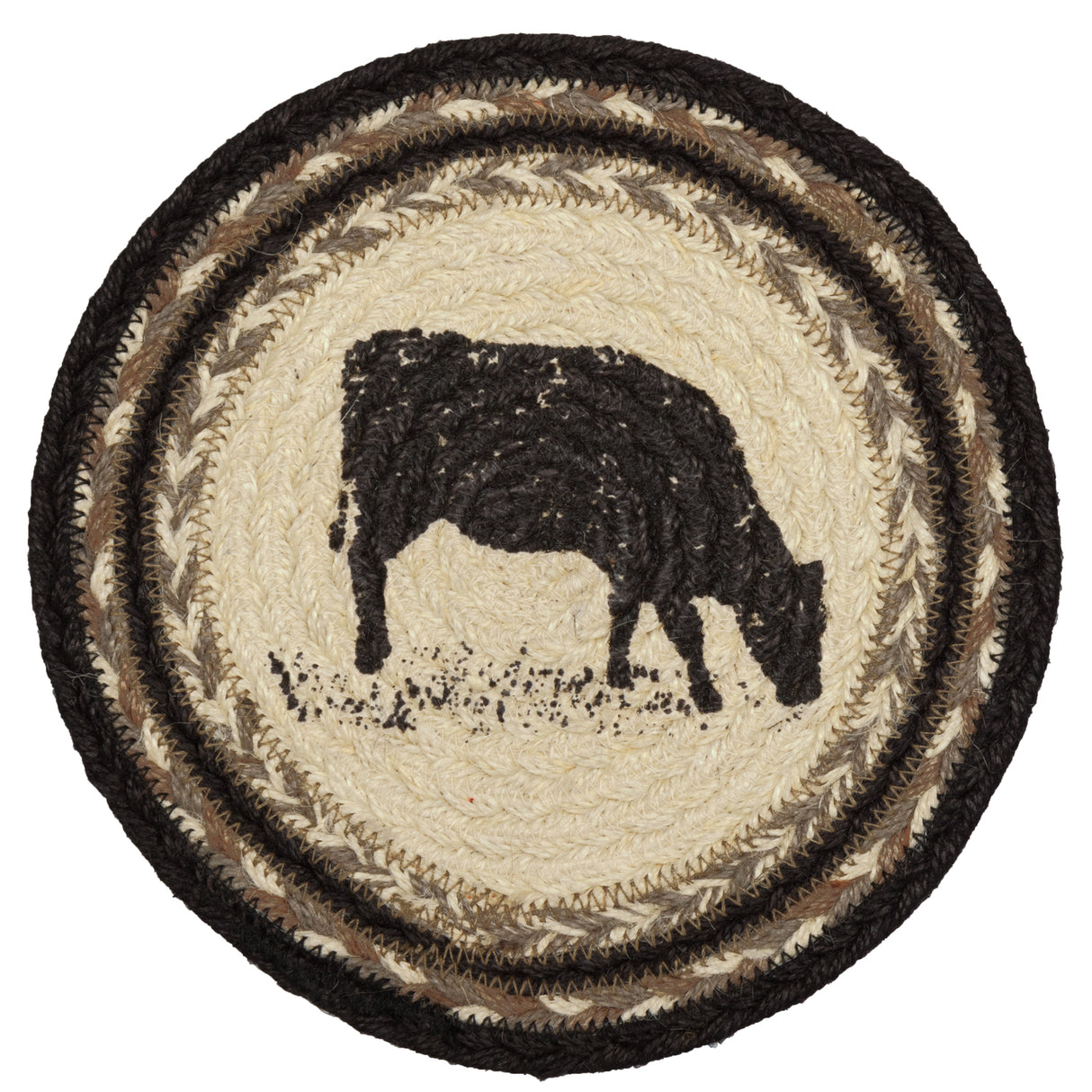 Sawyer Mill Charcoal Cow Jute Trivet 8 Set of 3