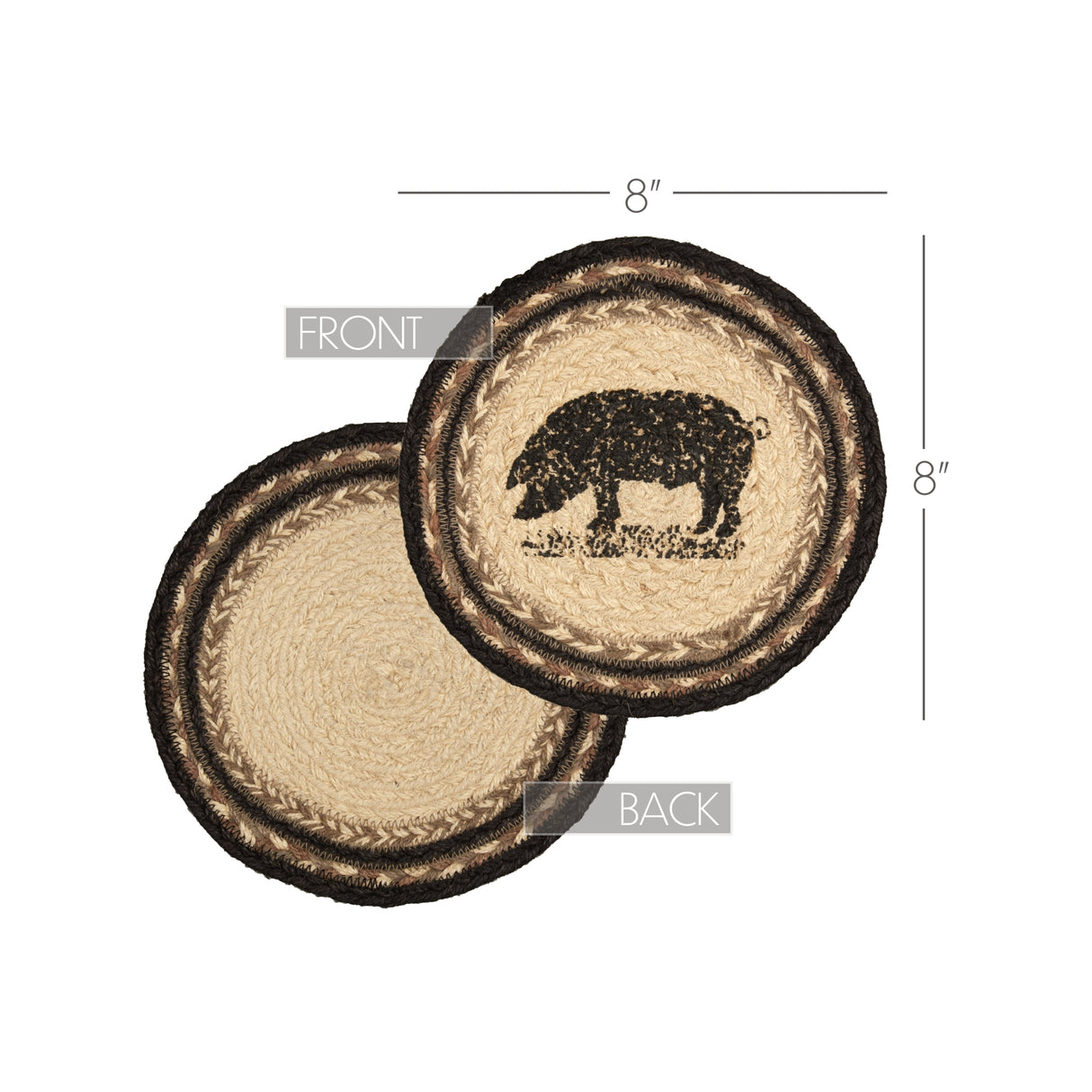 Sawyer Mill Charcoal Pig Jute Trivet 8, Set of 3