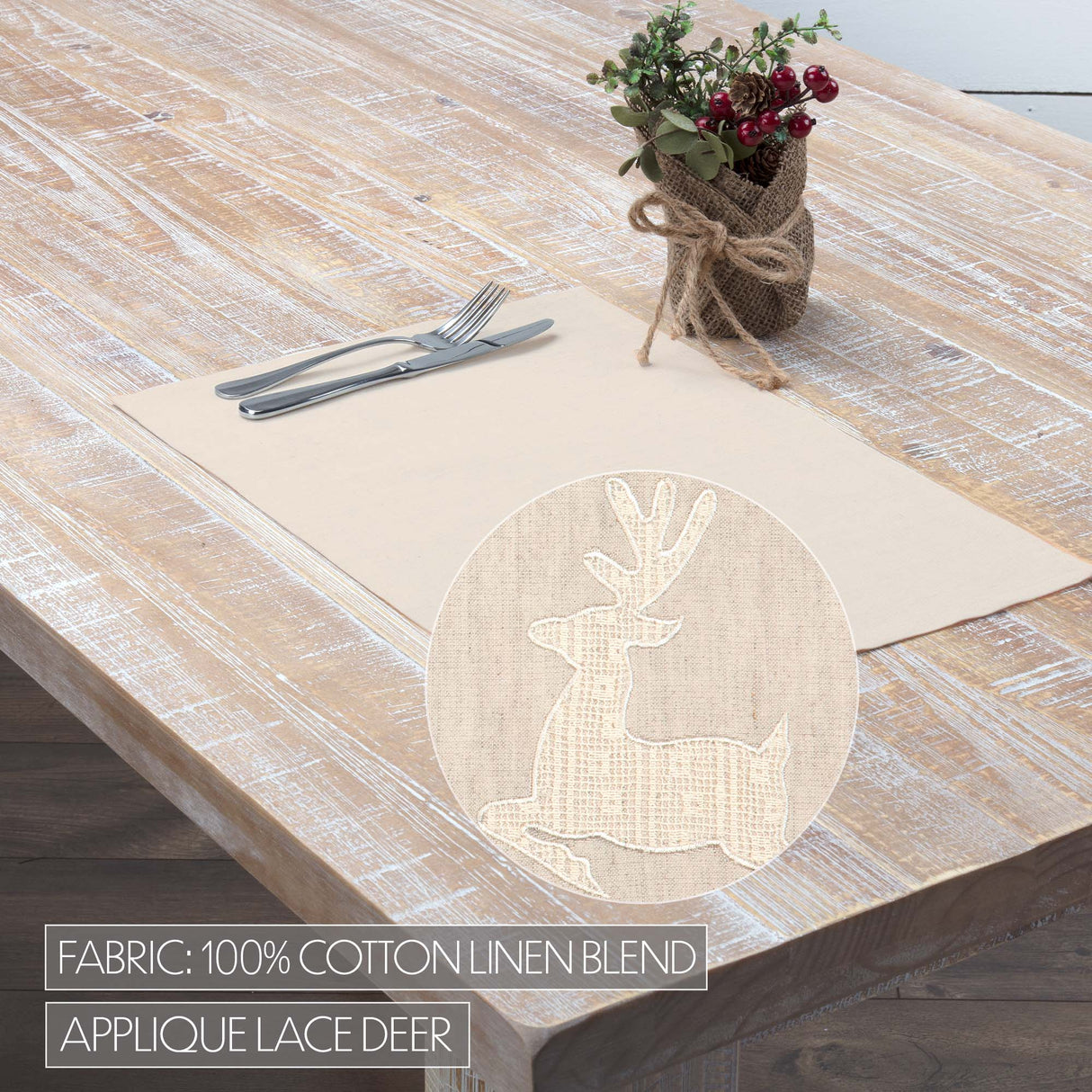 Lace Deer Creme 13x72 Table Runner & 6 pc 12x18 Placemat Set