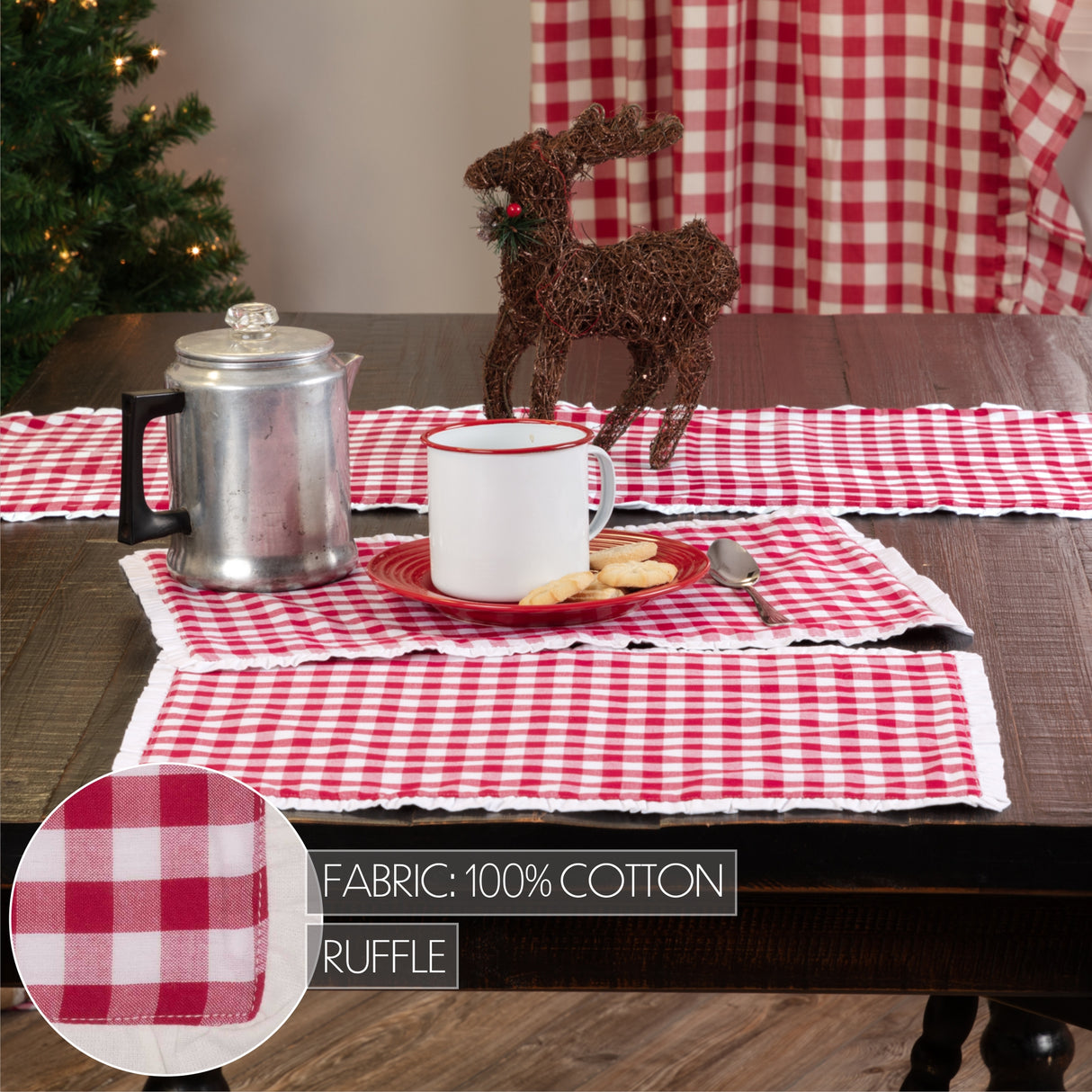 Emmie Holly Berry Red 13x72 Table Runner & 6 pc 12x18 Placemat Set