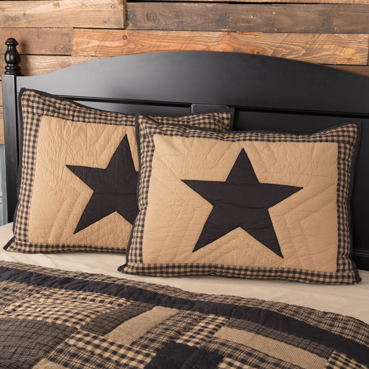 Black Check Star Standard Sham 21x27, Set of 2