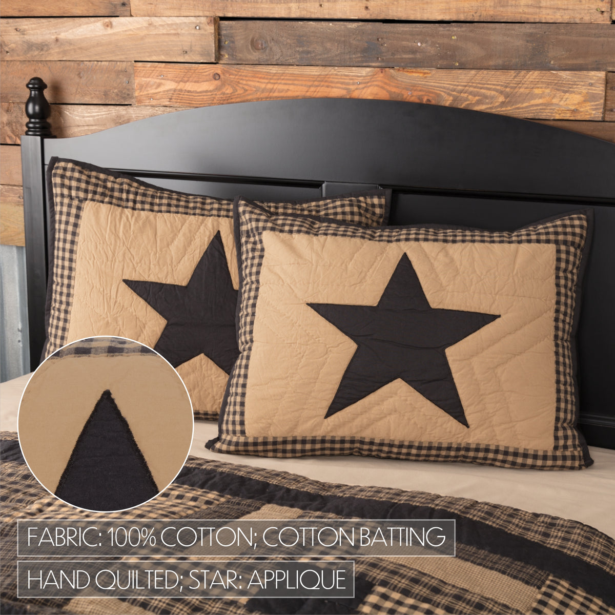 Black Check Star Standard Sham 21x27, Set of 2