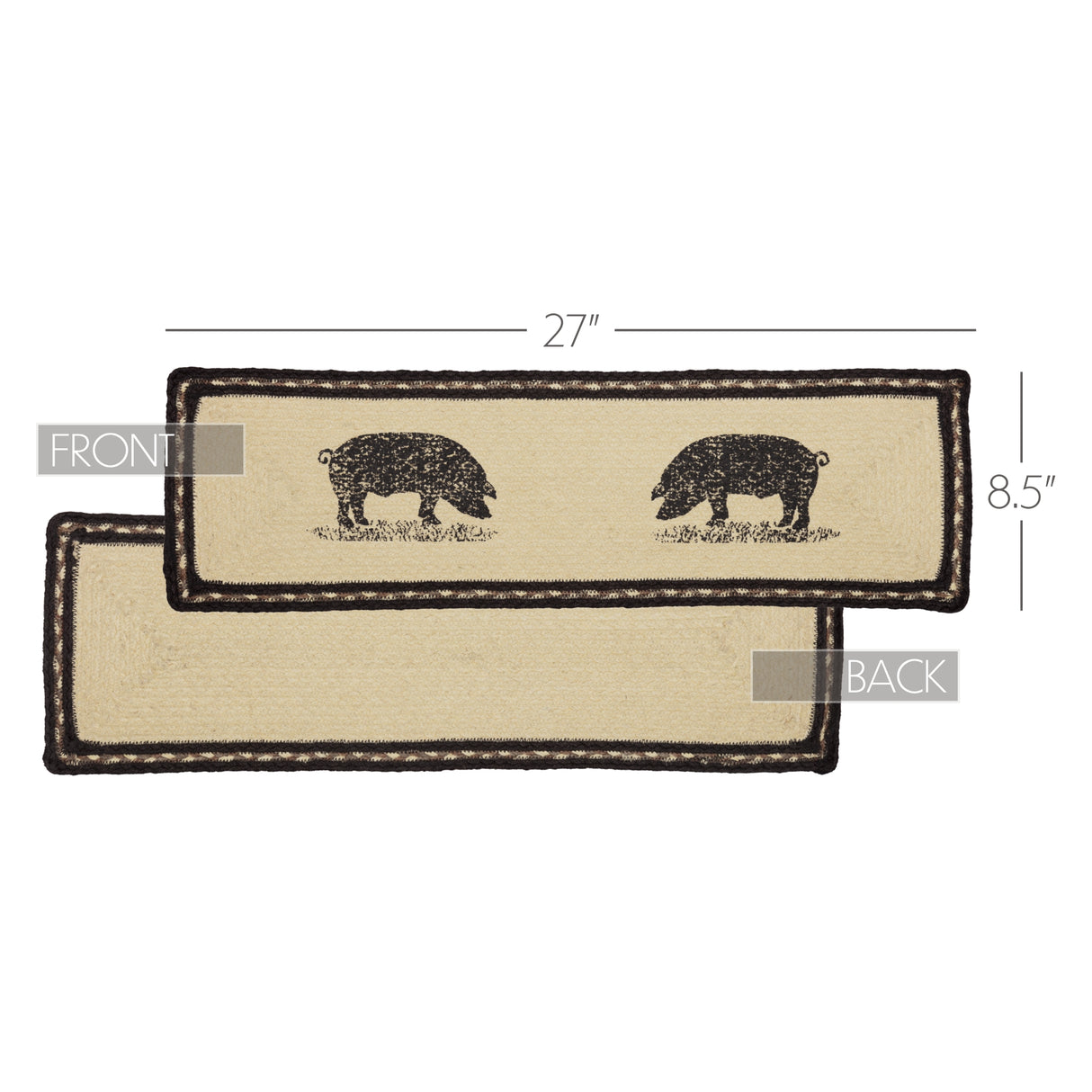 Sawyer Mill Charcoal Pig Jute Stair Tread Rect Latex 8.5x27, Set of 7