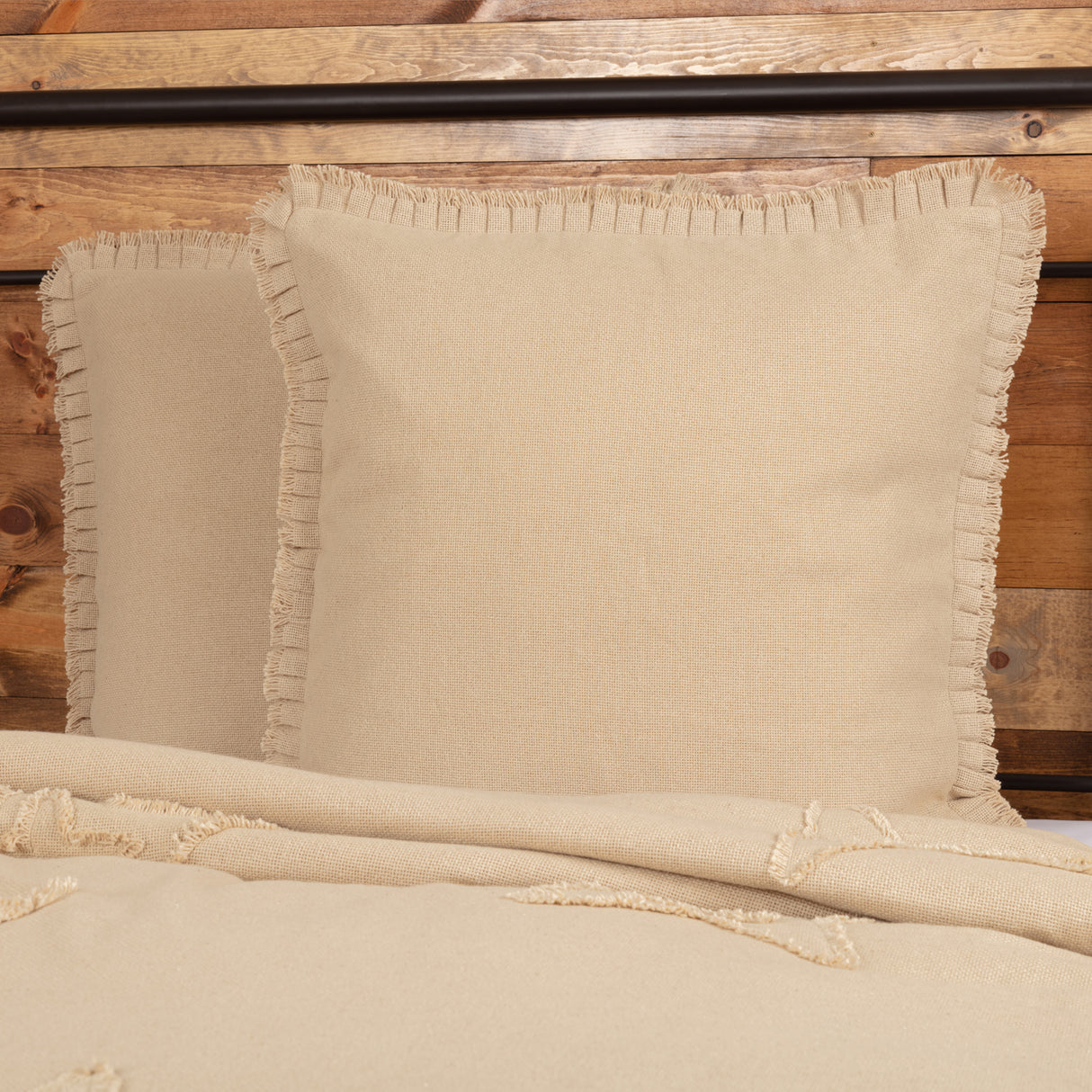 Burlap Fabric Euro Sham w/ Fringed Ruffle
