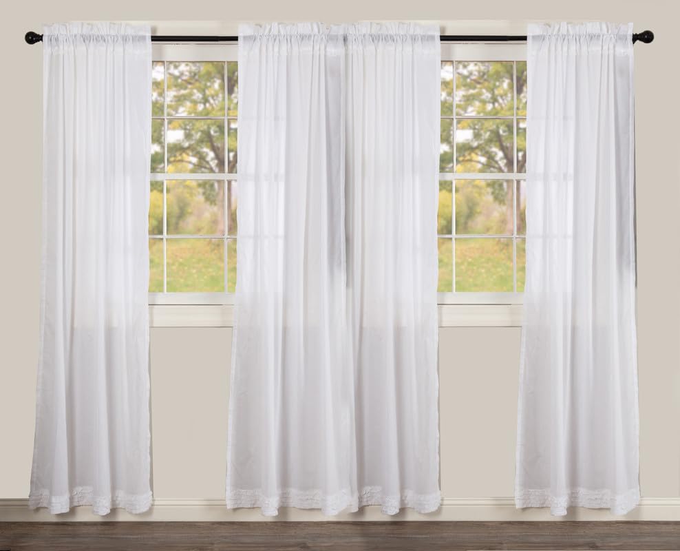 White Ruffled Sheer Panel Set of 4 84x40