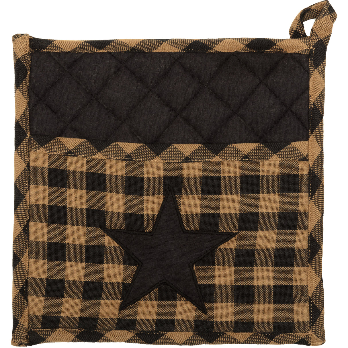 VHC Brands Black Star 6PC Set 2 Oven Mitts 2 Pot Holders and 2 Tea Towels
